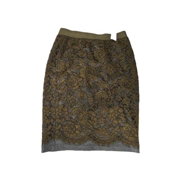 Nwt LOFT Olive Green Lace Pencil Skirt Size 00 XS Ponte Knit Stretch Ann Taylor - Picture 2 of 8